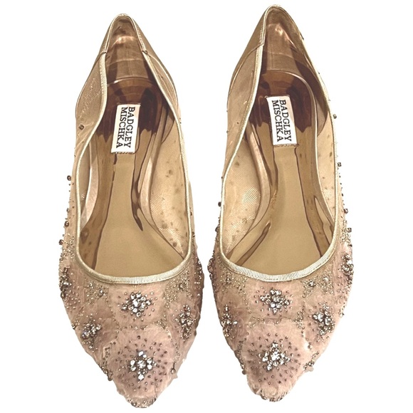 Pre-owned Badgley Mischska Collection Satin Crystal Skimmer wedding Flat 9M - Picture 2 of 11